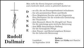 Traueranzeige Rudolf Dallmair