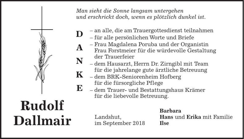 Traueranzeige Rudolf Dallmair