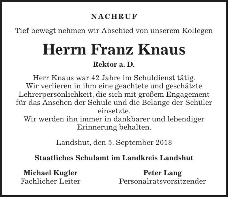 Traueranzeige Franz Knaus