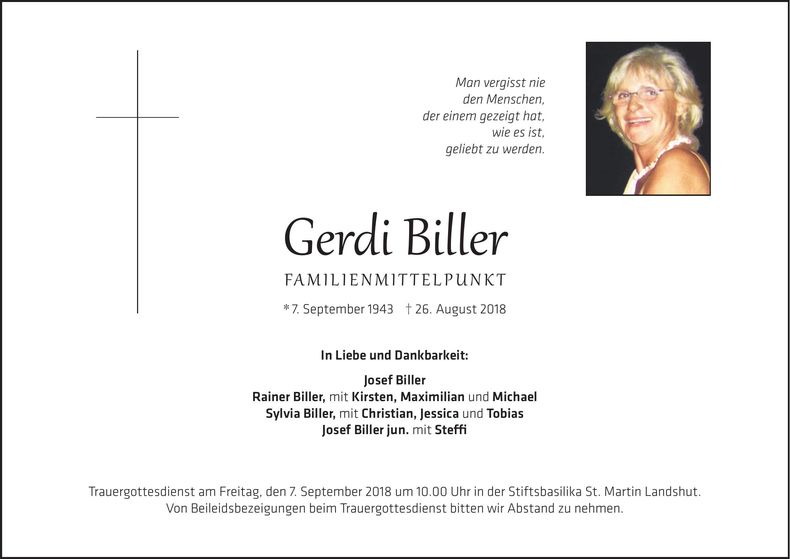 Traueranzeige Gerdi Biller