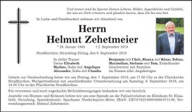 Traueranzeige Helmut Zehetmeier
