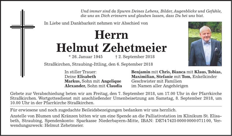 Traueranzeige Helmut Zehetmeier