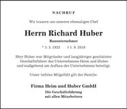 Traueranzeige Richard Huber