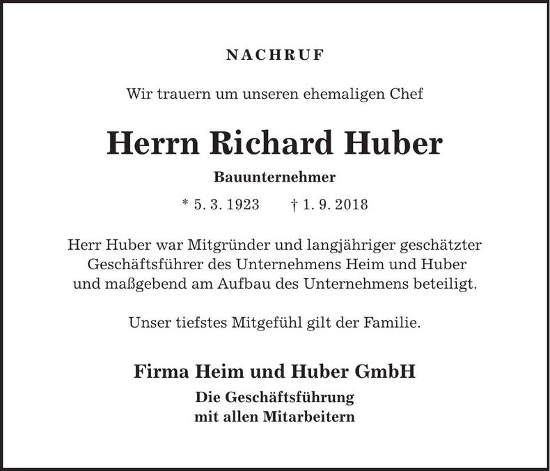 Traueranzeige Richard Huber
