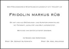 Traueranzeige Fridolin Markus Rüb