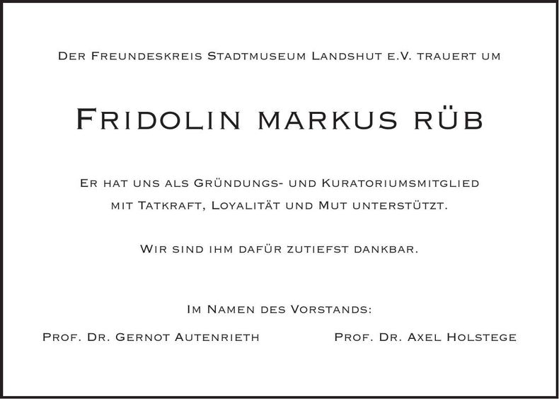 Traueranzeige Fridolin Markus Rüb