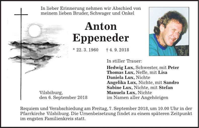 Traueranzeige Anton Eppeneder