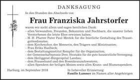 Traueranzeige Franziska Jahrstorfer