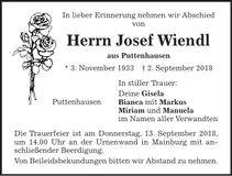 Traueranzeige Josef Wiendl