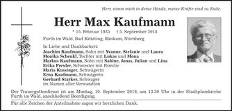 Traueranzeige Max Kaufmann