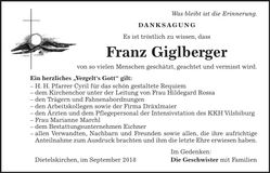 Traueranzeige Franz Giglberger