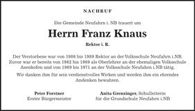 Traueranzeige Franz Knaus