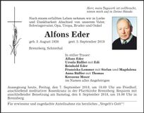 Traueranzeige Alfons Eder