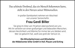 Traueranzeige Gerdi Biller