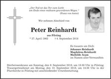 Traueranzeige Peter Reinhardt