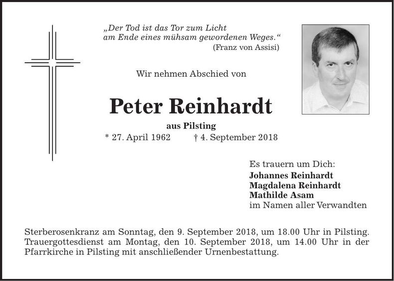 Traueranzeige Peter Reinhardt