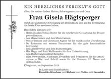 Traueranzeige Gisela Häglsperger