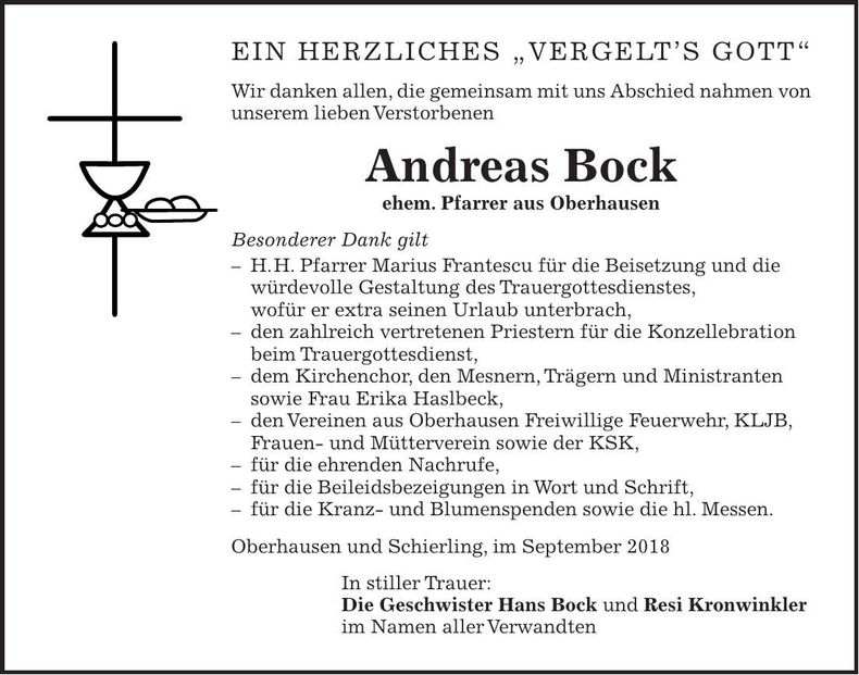 Traueranzeige Andreas Bock