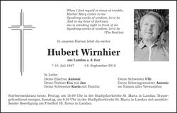 Traueranzeige Hubert Wirnhier