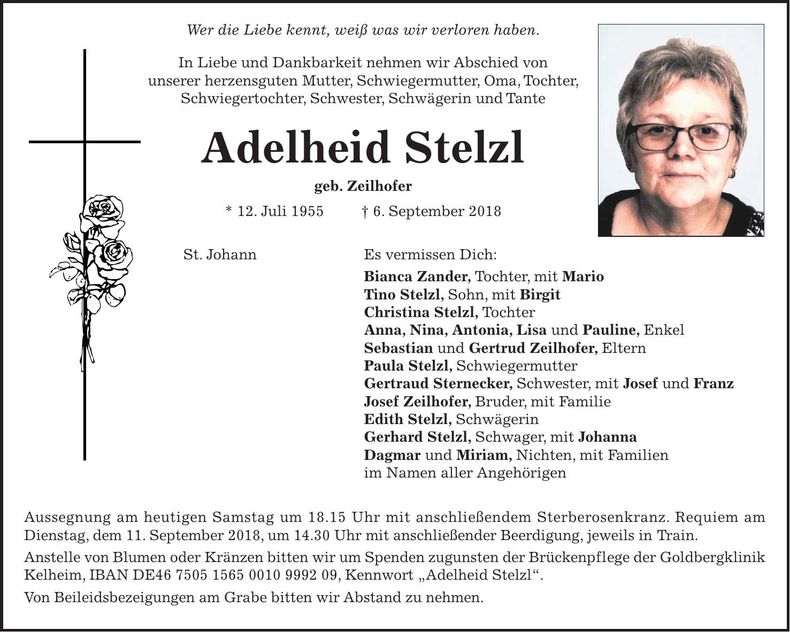 Traueranzeige Adelheid Stelzl