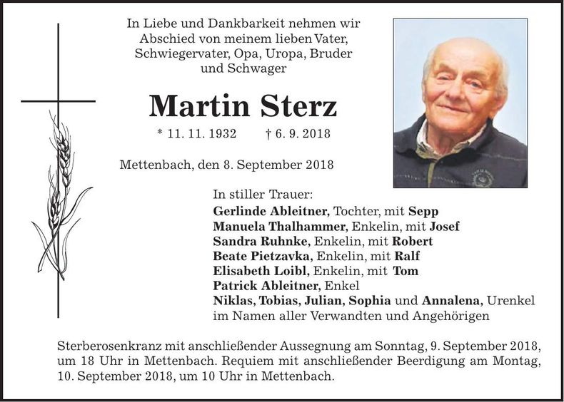 Traueranzeige Martin Sterz