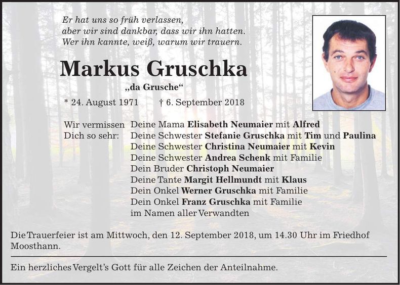 Traueranzeige Markus Grsuchka