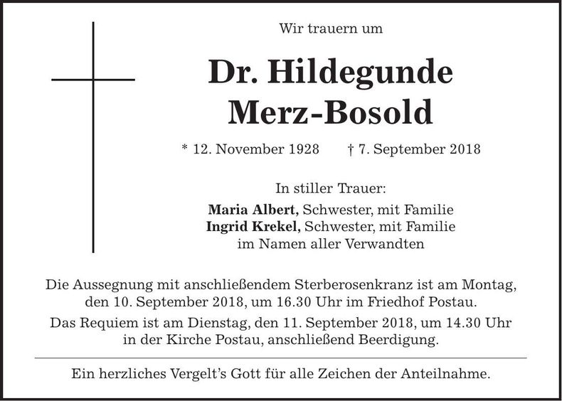 Traueranzeige Hildegunde Merz-Brosold