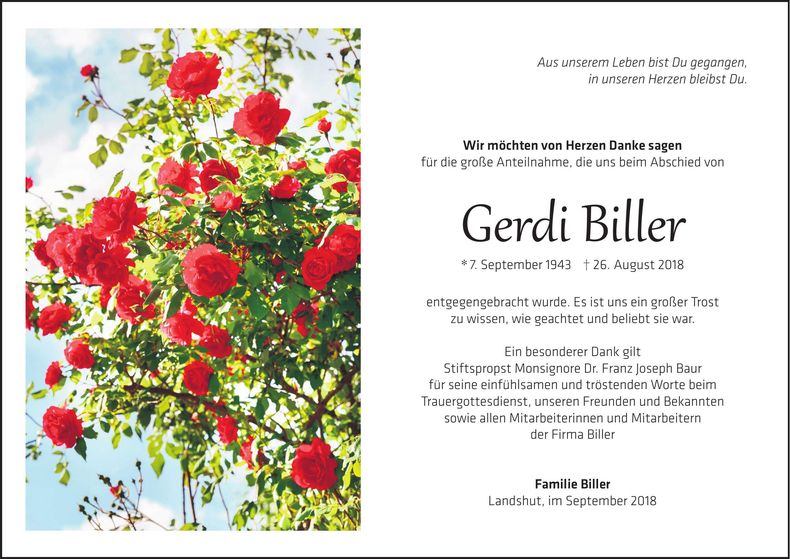 Traueranzeige Gerdi Biller