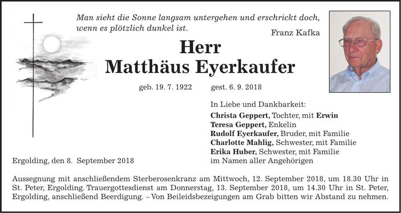 Traueranzeige Matthäus Eyerkaufer