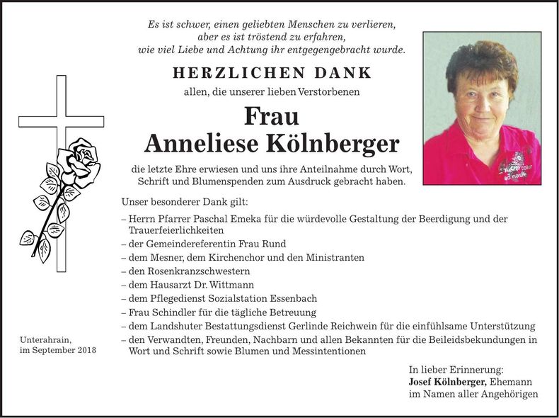 Traueranzeige Anneliese Kölnberger