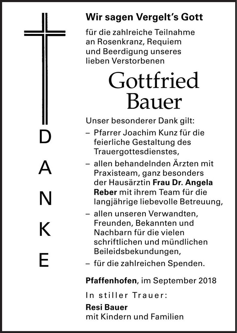 Traueranzeige Gottfried Bauer