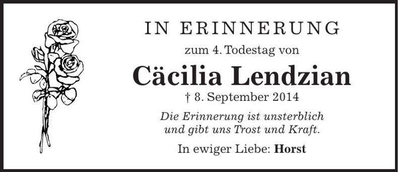 Traueranzeige Cäcilia Lendzian