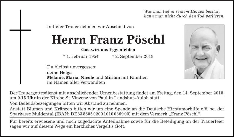 Traueranzeige Franz Pöschl