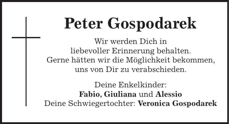 Traueranzeige Peter Gospodarek
