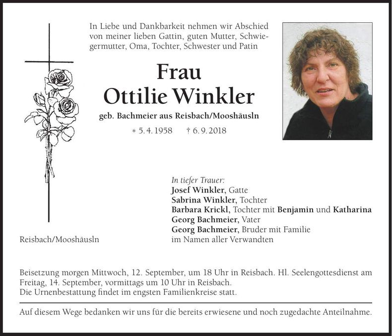 Traueranzeige Ottilie Winkler