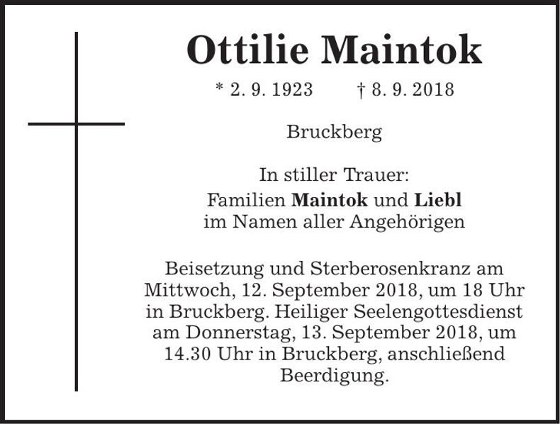 Traueranzeige Ottilie Maintok
