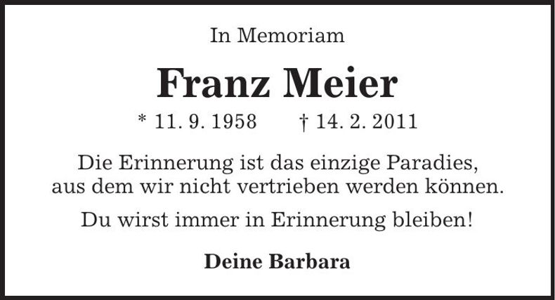 Traueranzeige Franz Meier