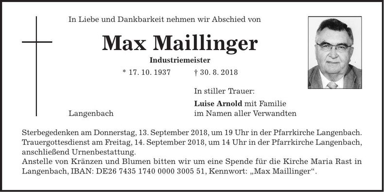 Traueranzeige Max Maillinger