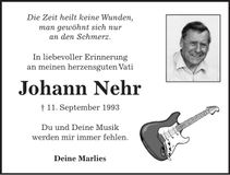 Traueranzeige Johann Nehr