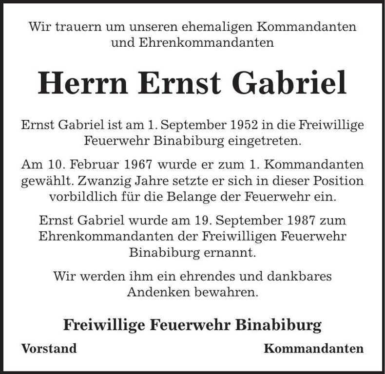 Traueranzeige Ernst Gabriel