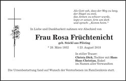 Traueranzeige Rosa Früchtenicht