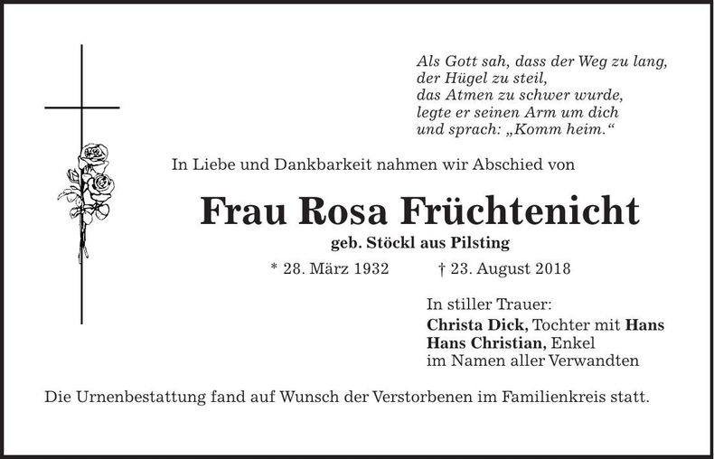 Traueranzeige Rosa Früchtenicht