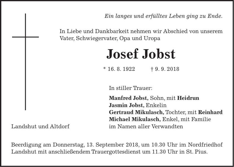 Traueranzeige Josef Jobst