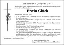 Traueranzeige Erwin Glück