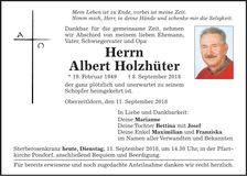 Traueranzeige Albert Holzhüter