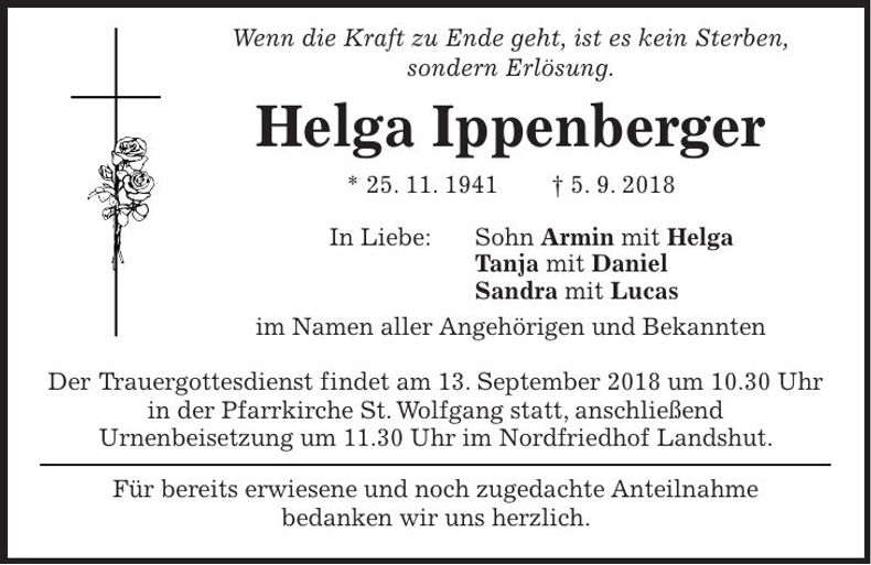 Traueranzeige Helga Ippenberger
