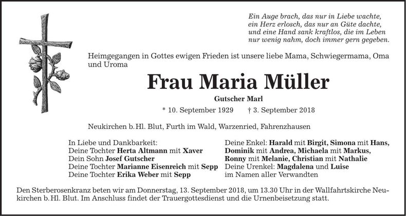 Traueranzeige Maria Müller