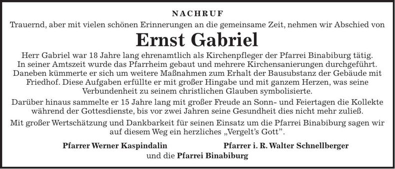 Traueranzeige Ernst Gabriel