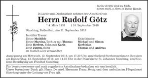 Traueranzeige Rudolf Götz