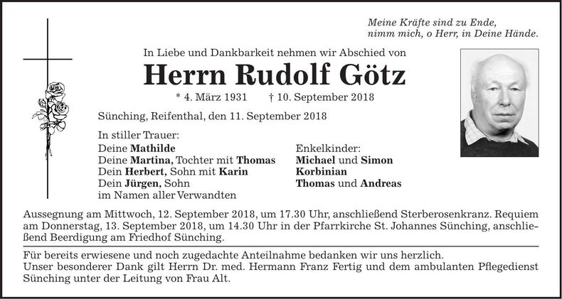 Traueranzeige Rudolf Götz